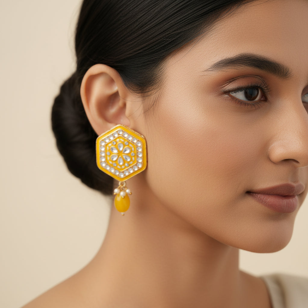 Raelle- Stone studded hanging Bead stud earrings(Yellow)
