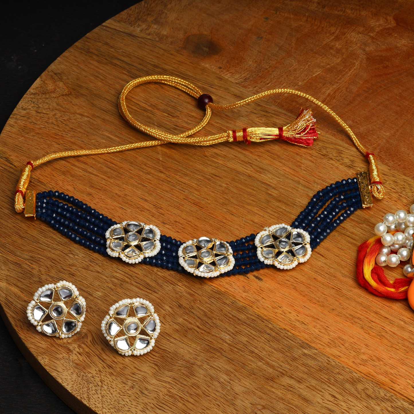 Kirtika- Stone Studded Beaded Neckpiece Set (Blue)