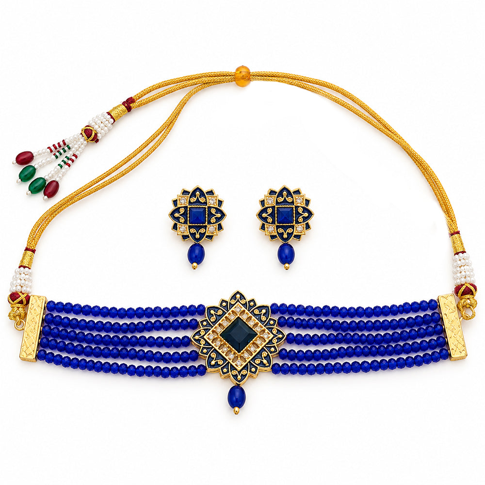 Iyana- Stone studded Neckpiece set(Blue)