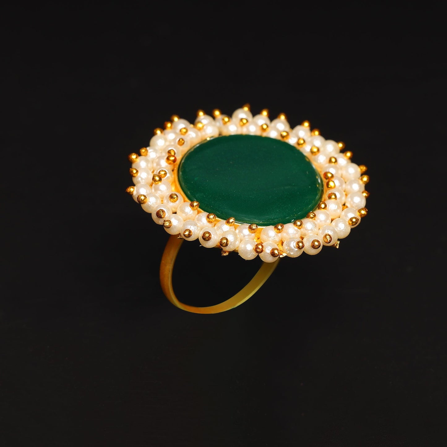 Bhavya- Stone Studded Pearl Framed ring(Green)