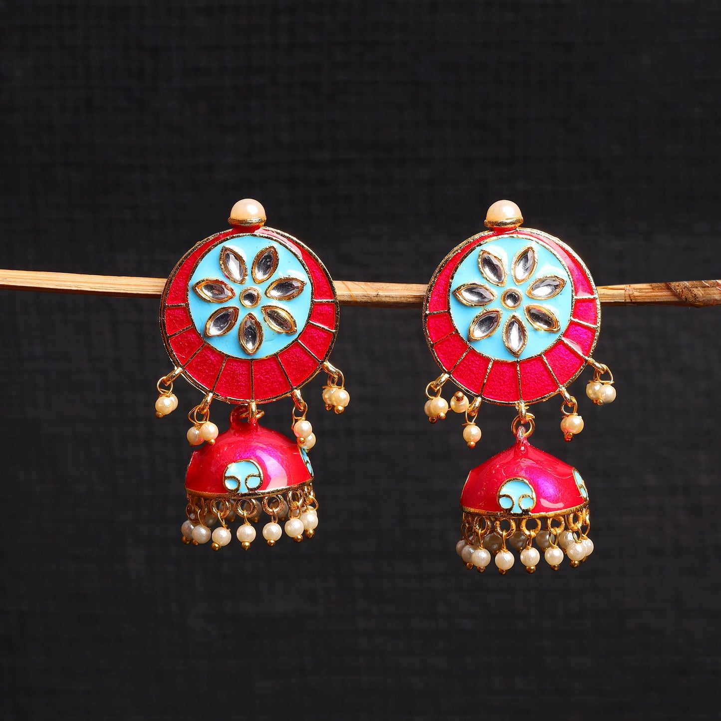Ahana- Stone Studded Hanging Pearls Jhumka Earrings