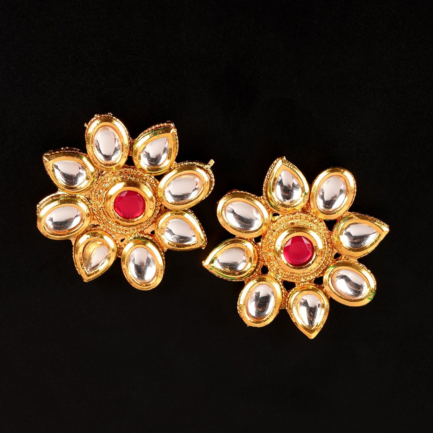 Mihira- Stone Studded Golden Framed Stud Earrings