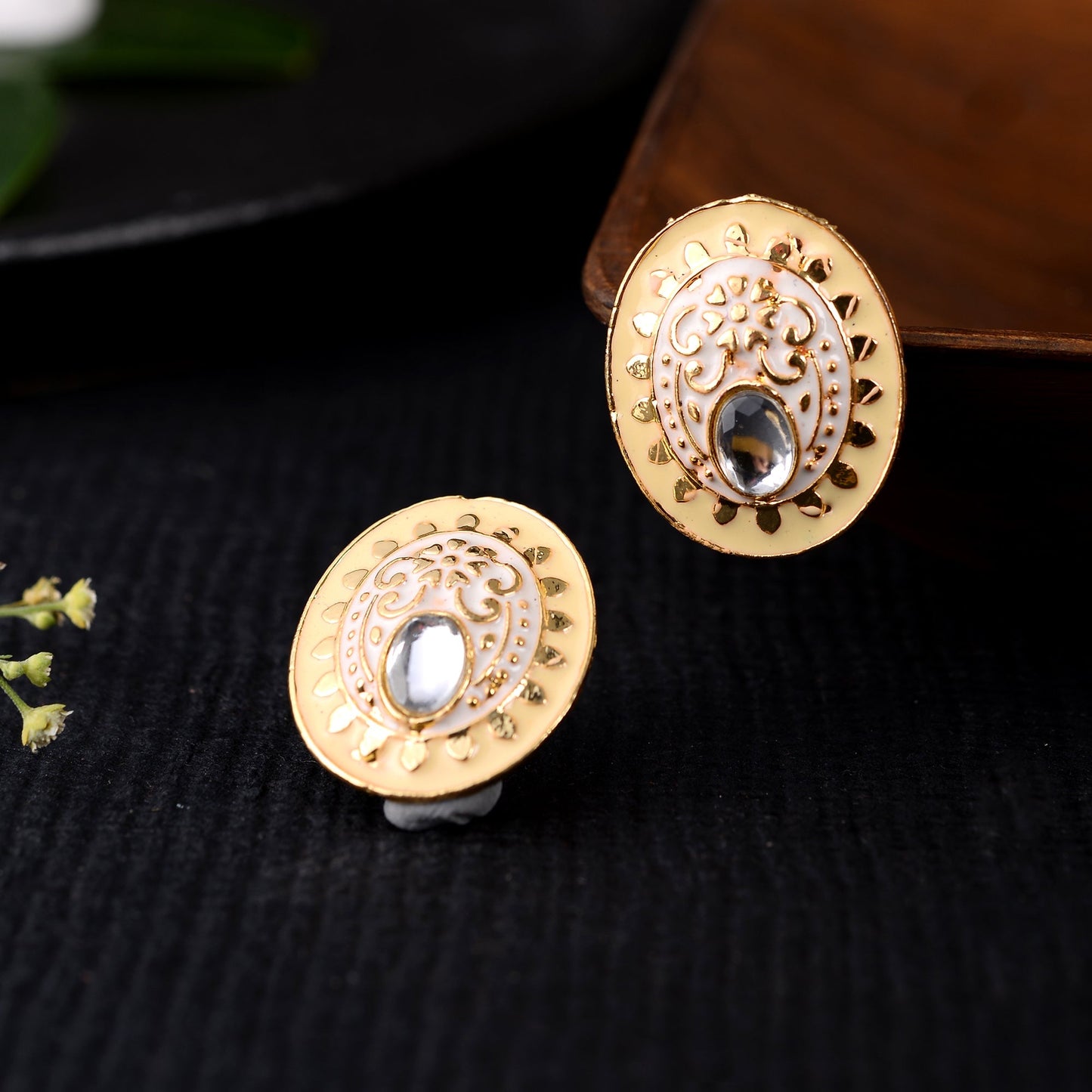 Manjari- Stone Studded Stud Earrings(Yellow)