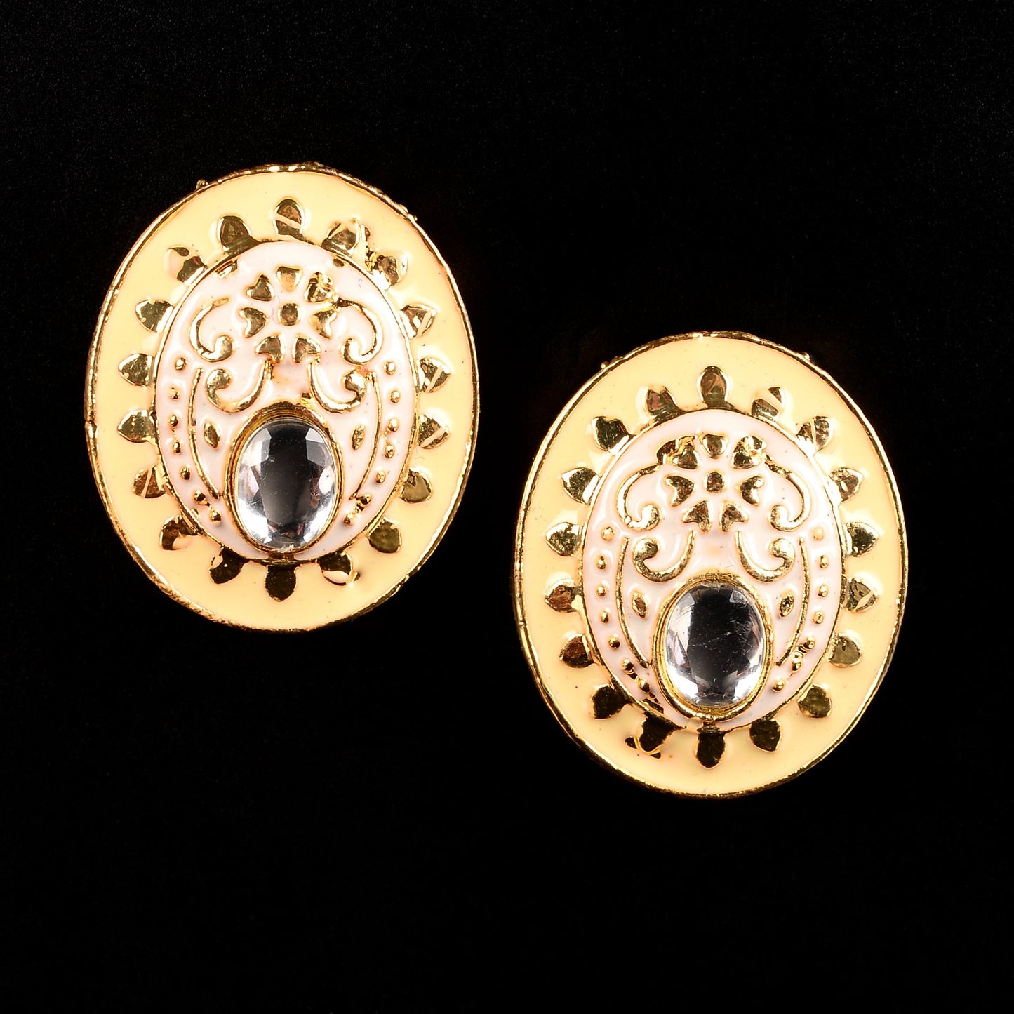 Manjari- Stone Studded Stud Earrings(Yellow)