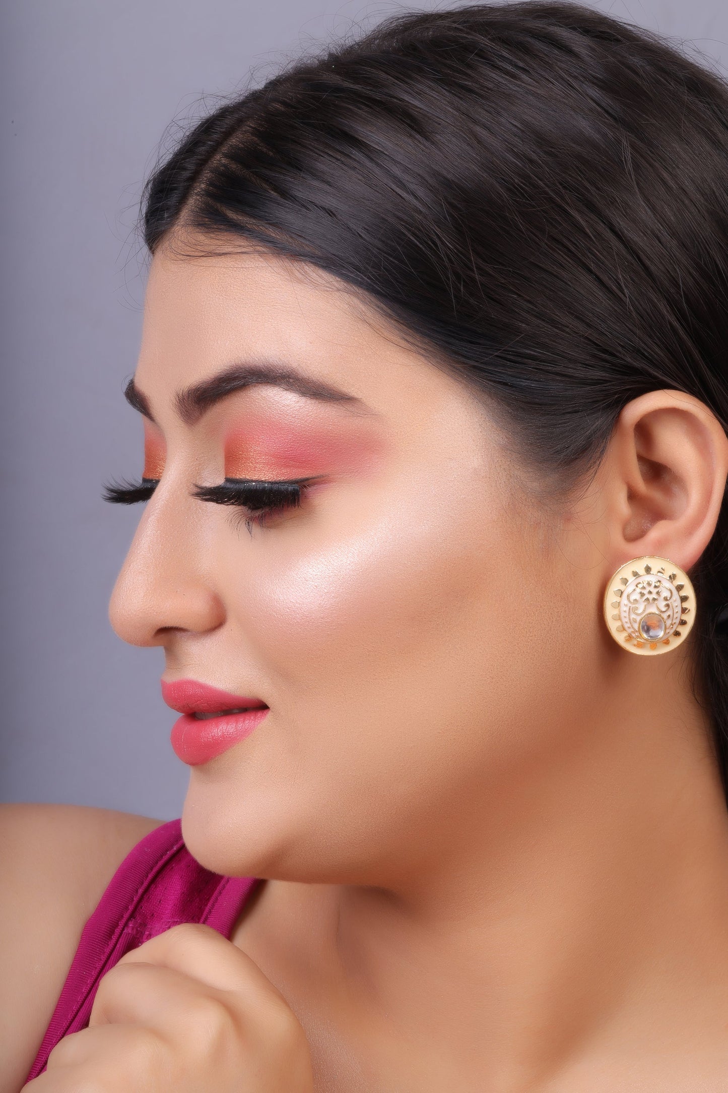 Manjari- Stone Studded Stud Earrings(Yellow)