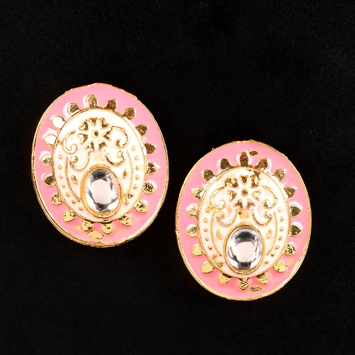 Manjari- Stone Studded Stud Earrings(Baby Pink)