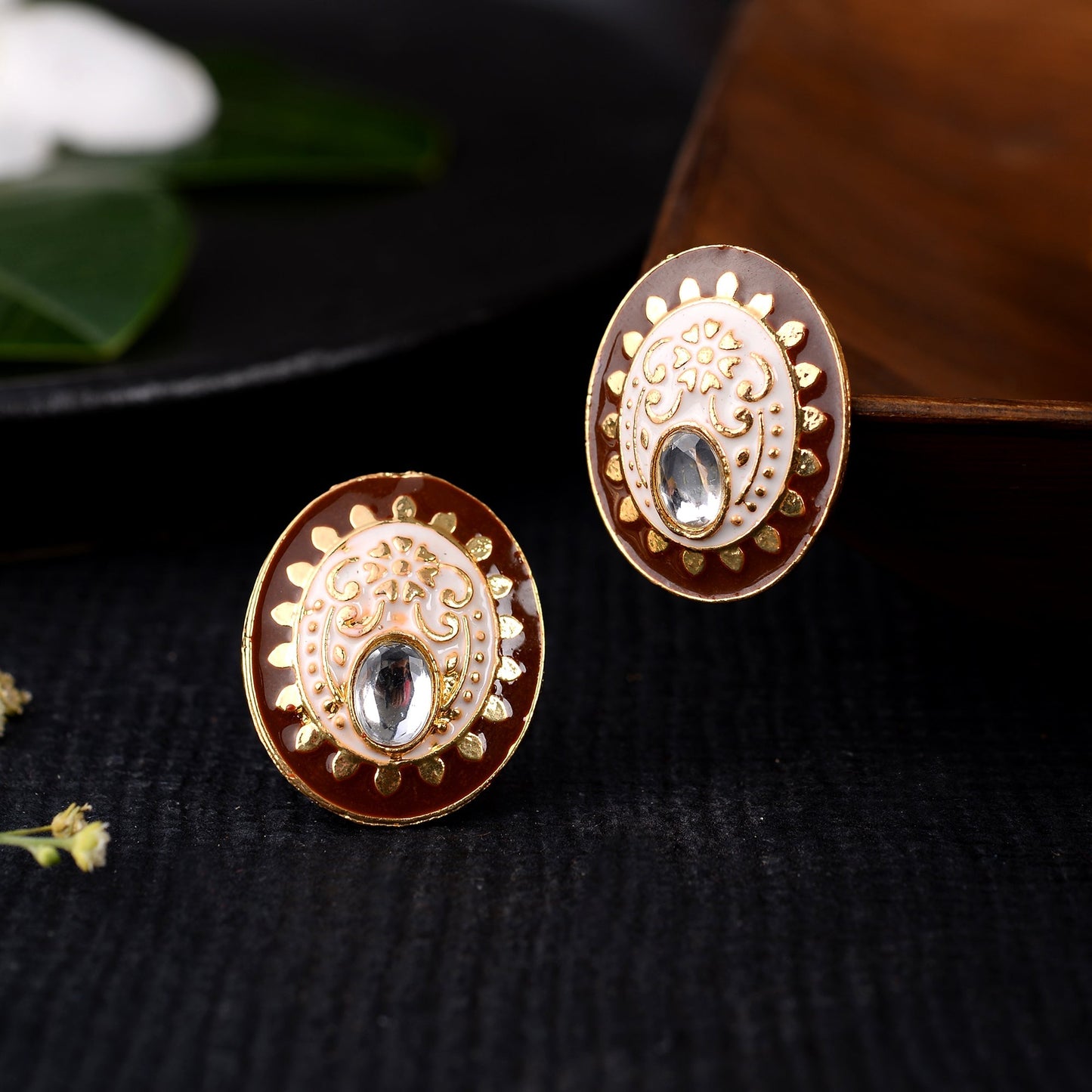 Manjari- Stone Studded Stud Earrings(Brown)