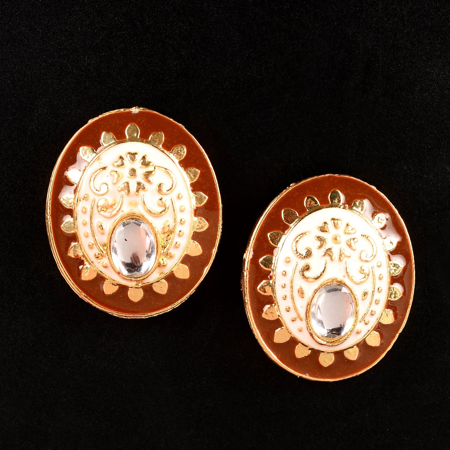 Manjari- Stone Studded Stud Earrings(Brown)