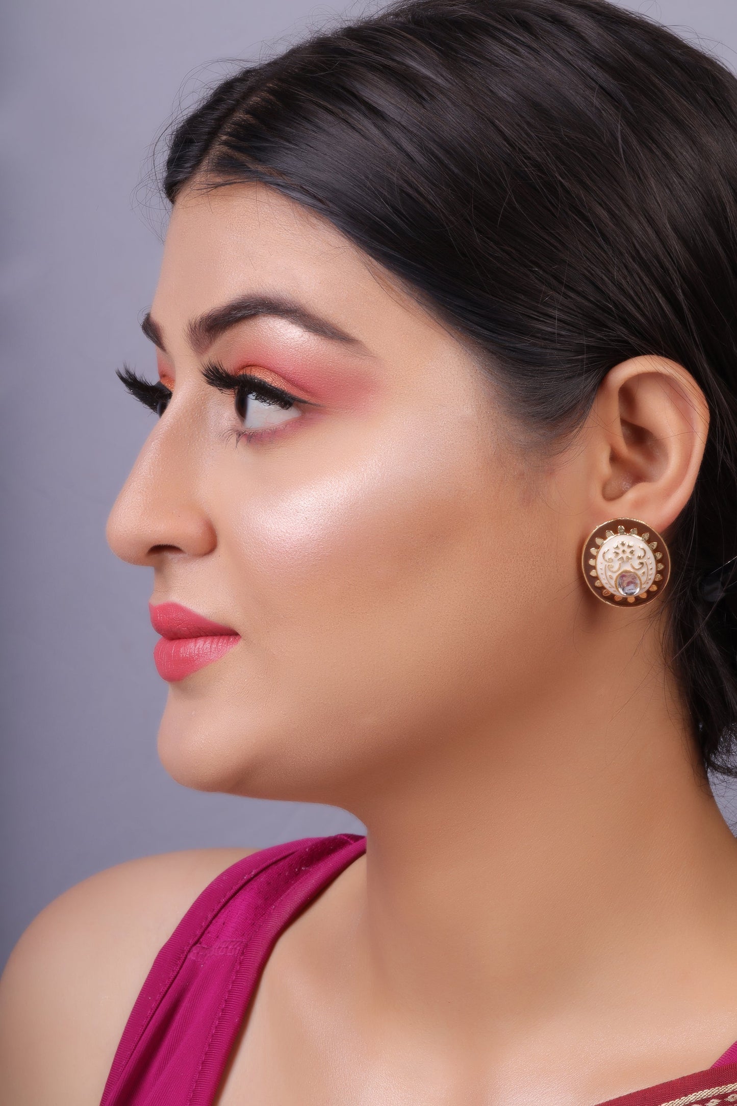 Manjari- Stone Studded Stud Earrings(Brown)