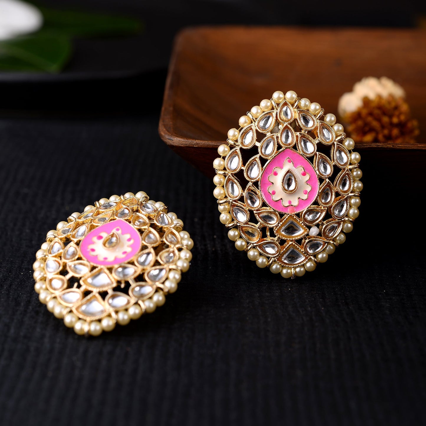 Mridula- Stone Studded Pearl Framed Stud Earrings