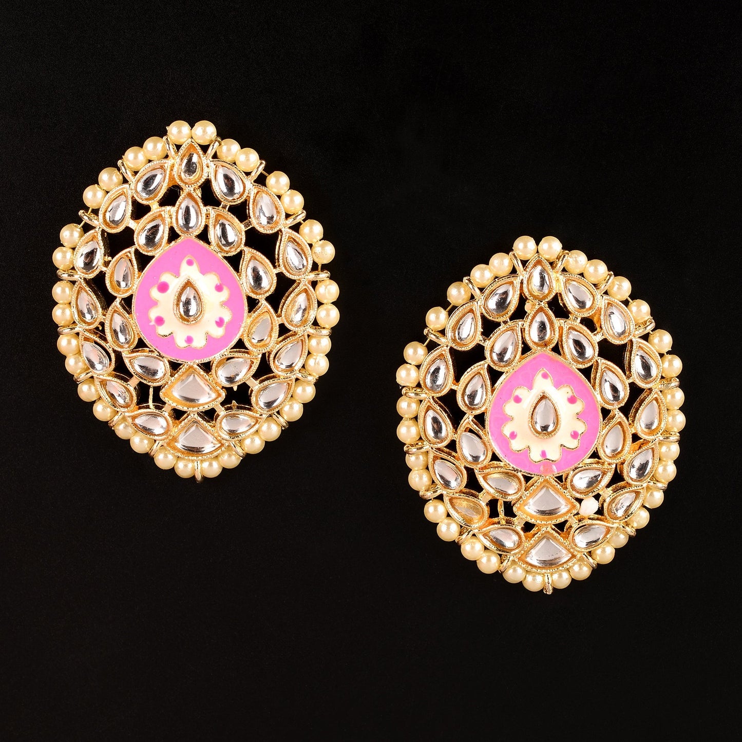 Mridula- Stone Studded Pearl Framed Stud Earrings