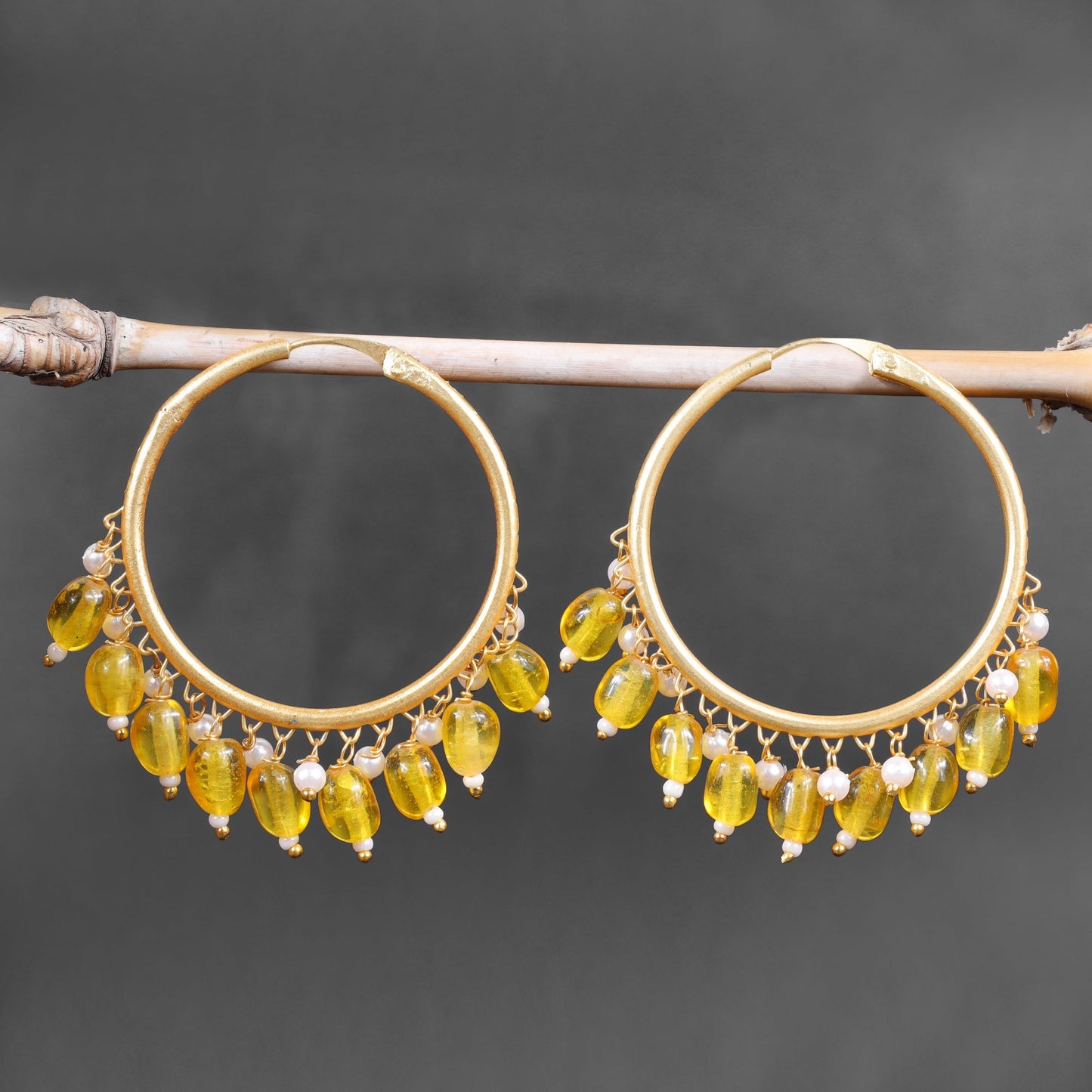 Zoya- Hanging Pearl Hoops Earrings(Golden)