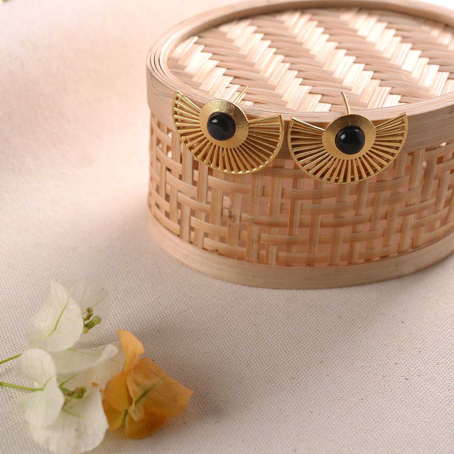Namya- Stone Studded Golden Stud Earrings(Green)