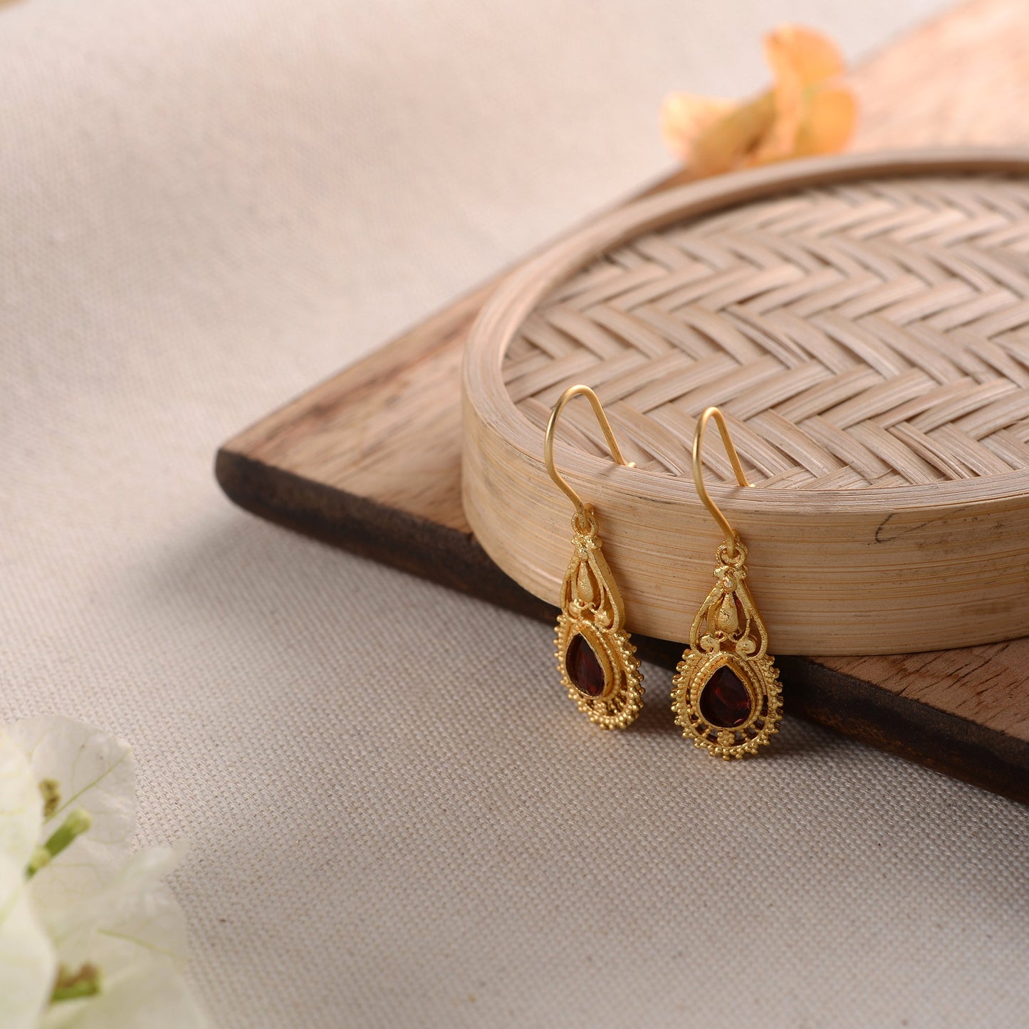 Ruhi- Stone Studded Dangler Earrings(Red)