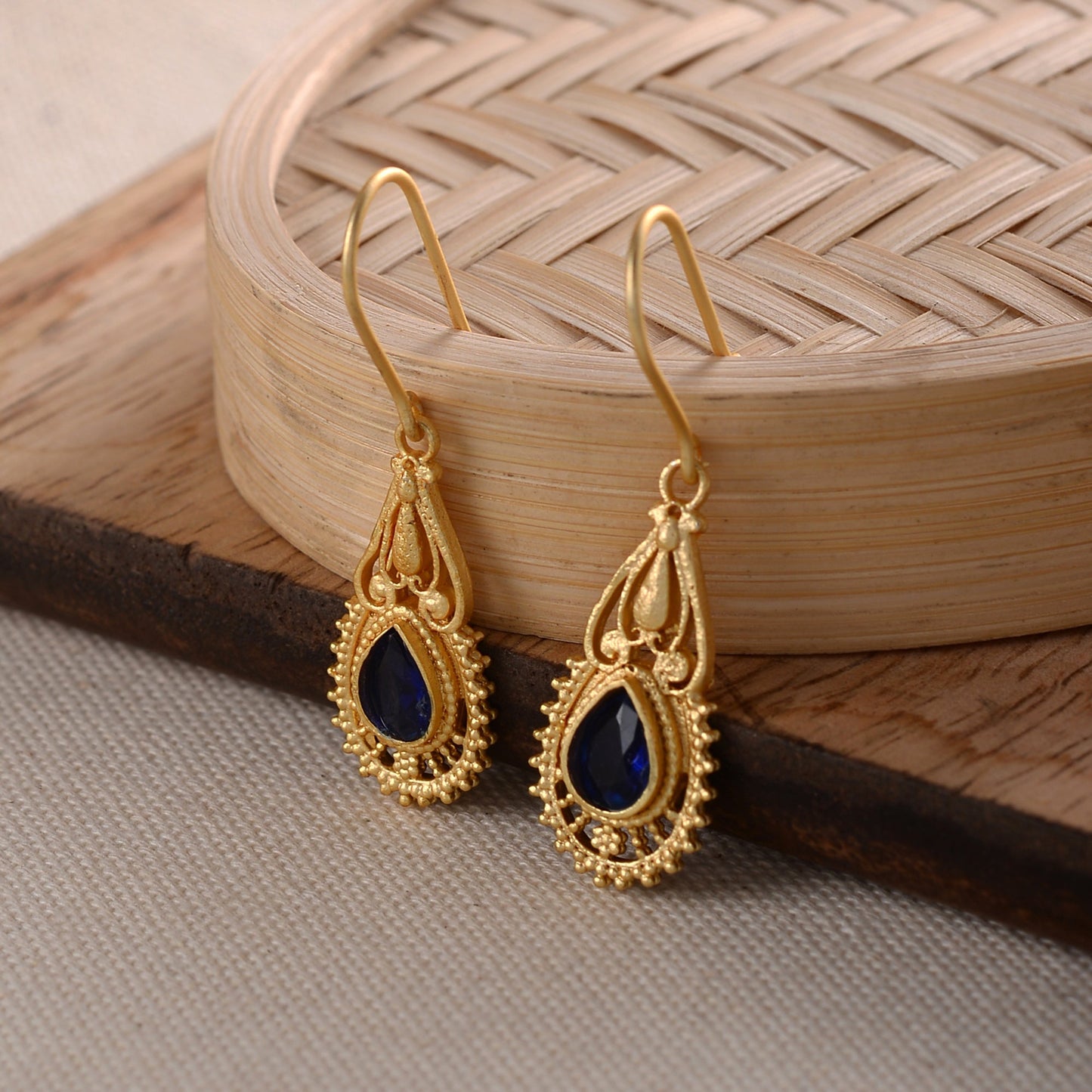 Ruhi- Stone Studded Dangler Earrings(Blue)