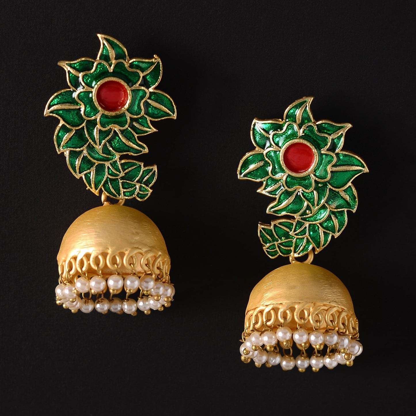 Niva- Hanging Pearl Jhumka Earrings(Green)
