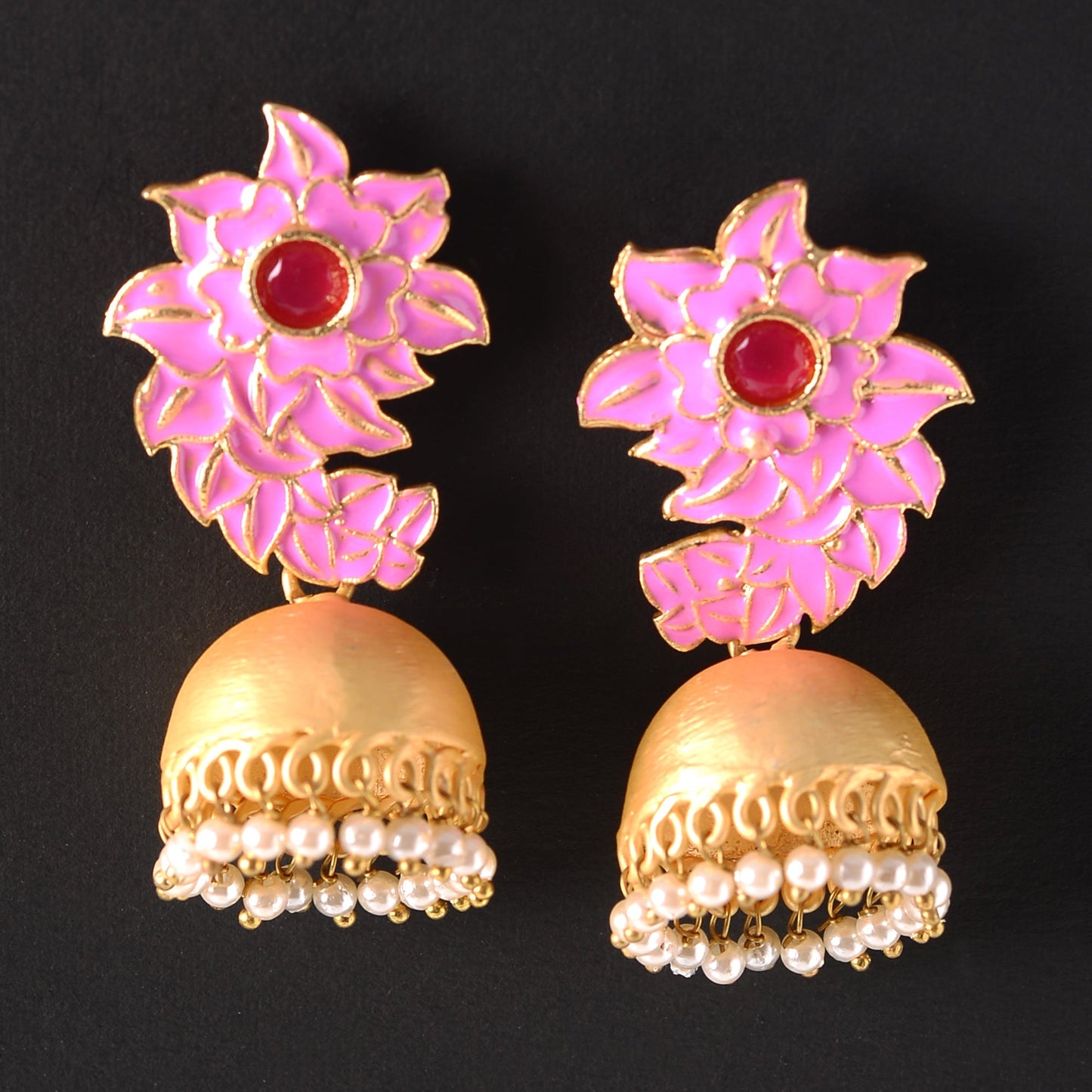 Niva- Hanging Pearl Jhumka Earrings(Pink)