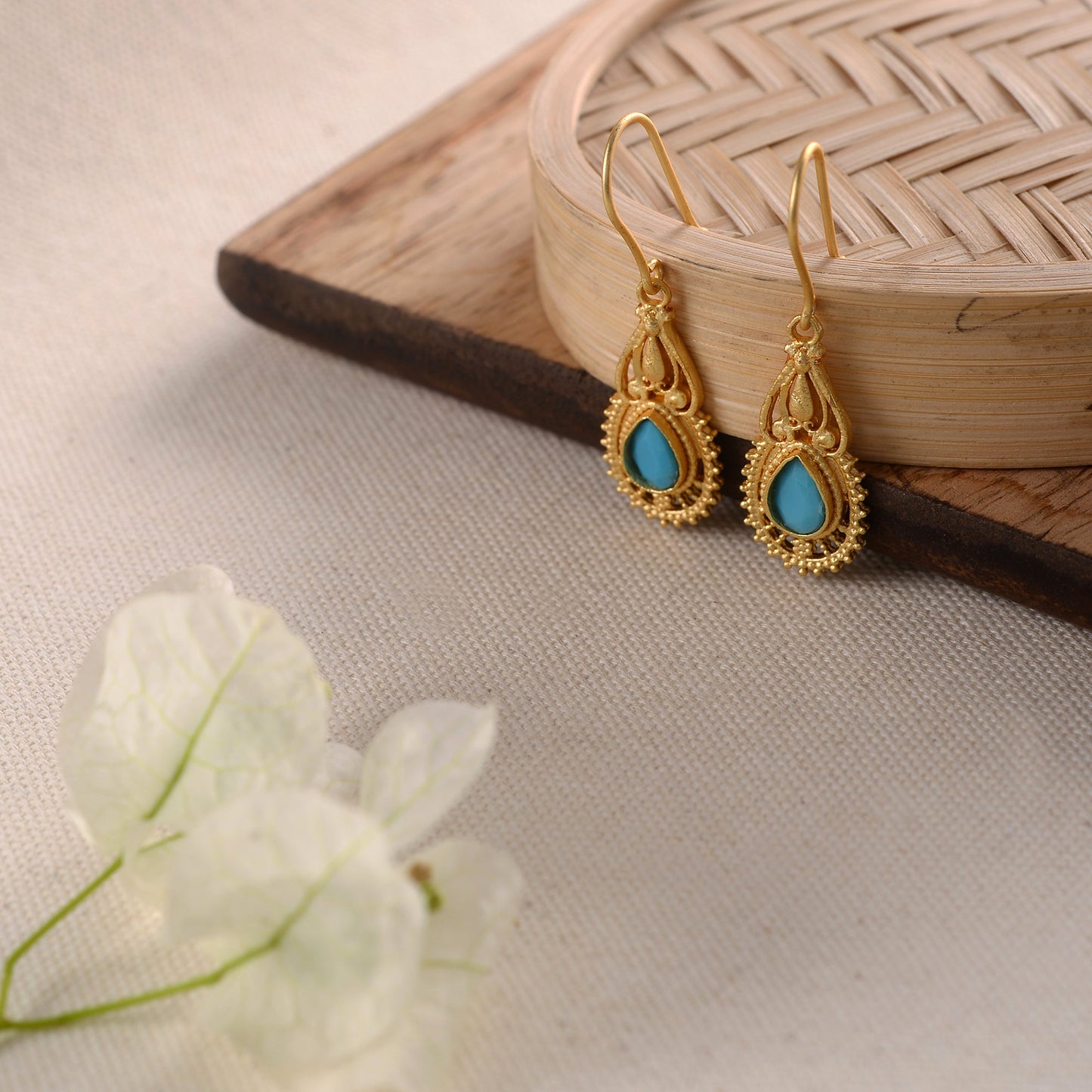 Ruhi- Stone Studded Dangler Earrings(Sky Blue)