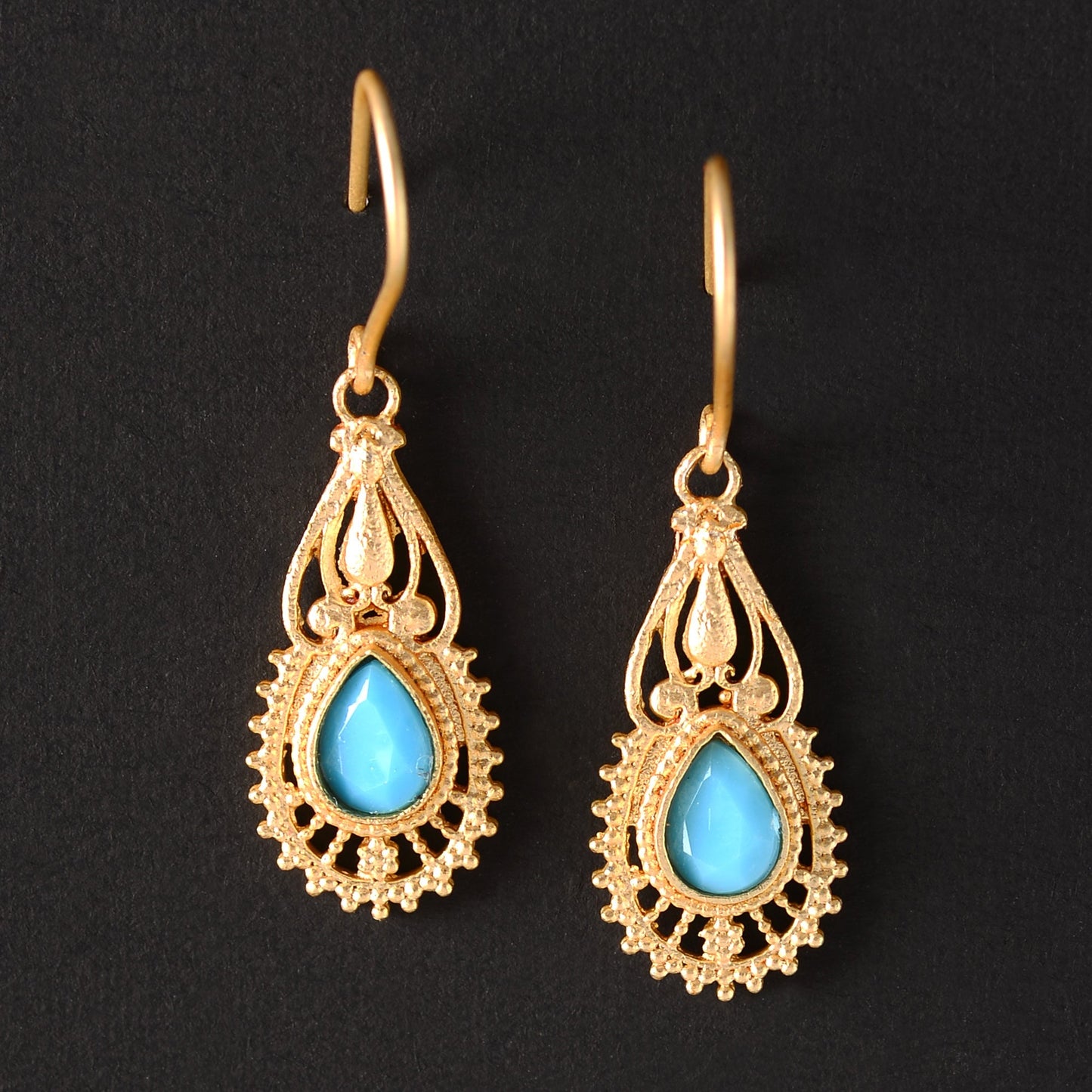 Ruhi- Stone Studded Dangler Earrings(Sky Blue)