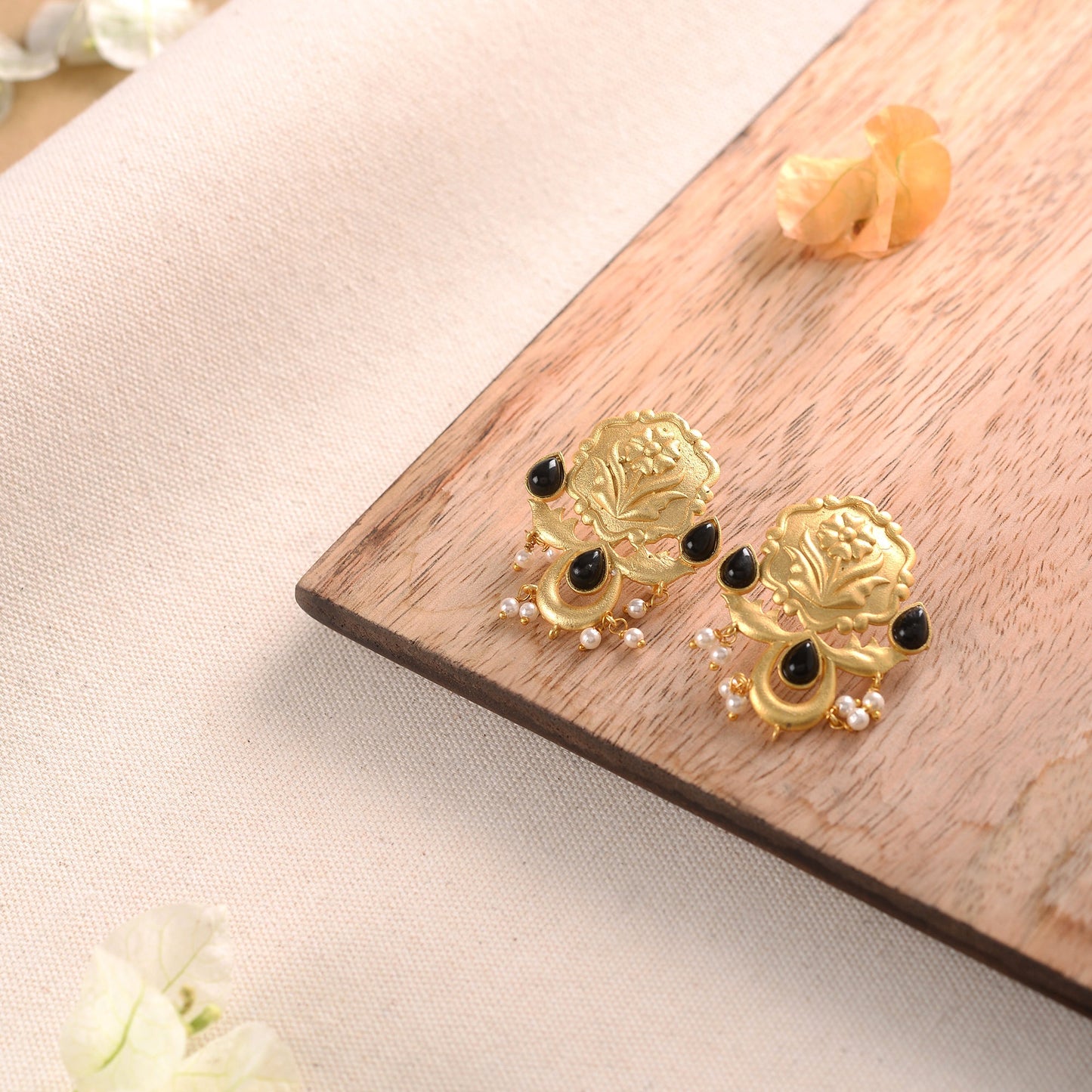 Ritika- Stone Studded Hanging Pearls Dangler Earrings(Black)