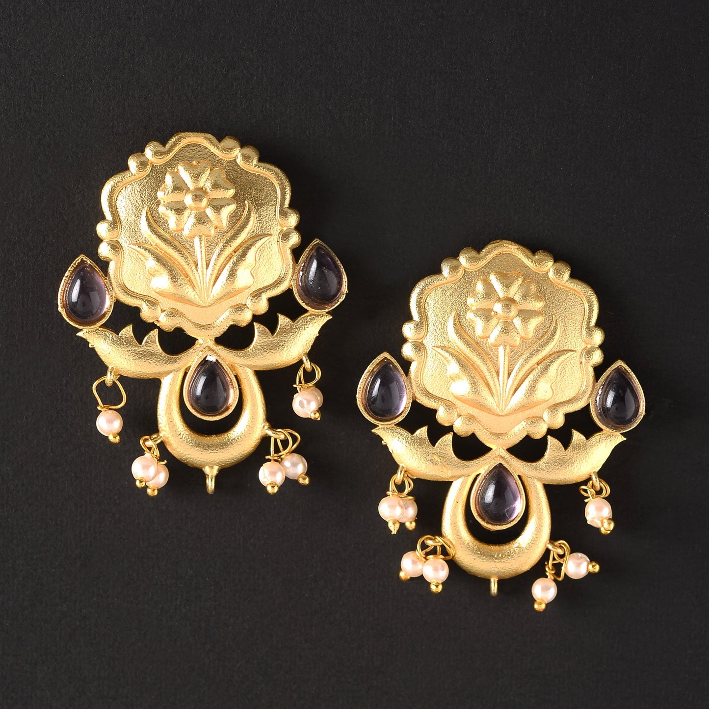 Ritika- Stone Studded Hanging Pearls Dangler Earrings(Black)