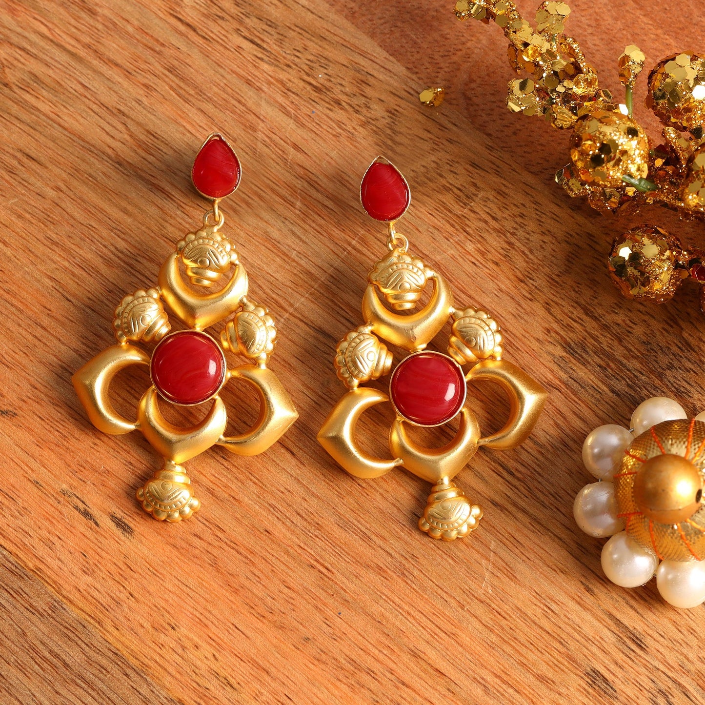 Nivah- Stone Studded Hanging Pearls Dangler Earrings
