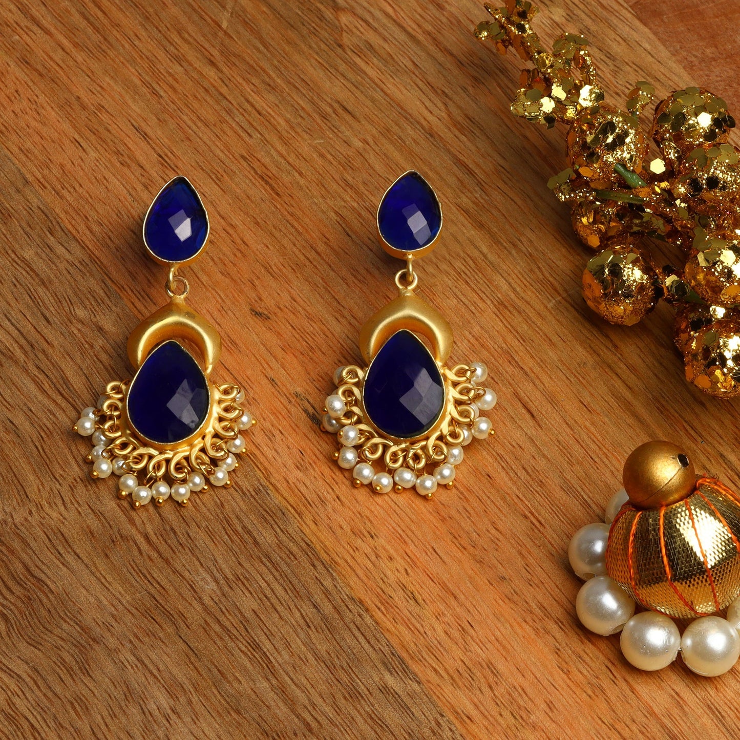 Ojasvi- Stone Studded Hanging Pearls Dangler Earrings
