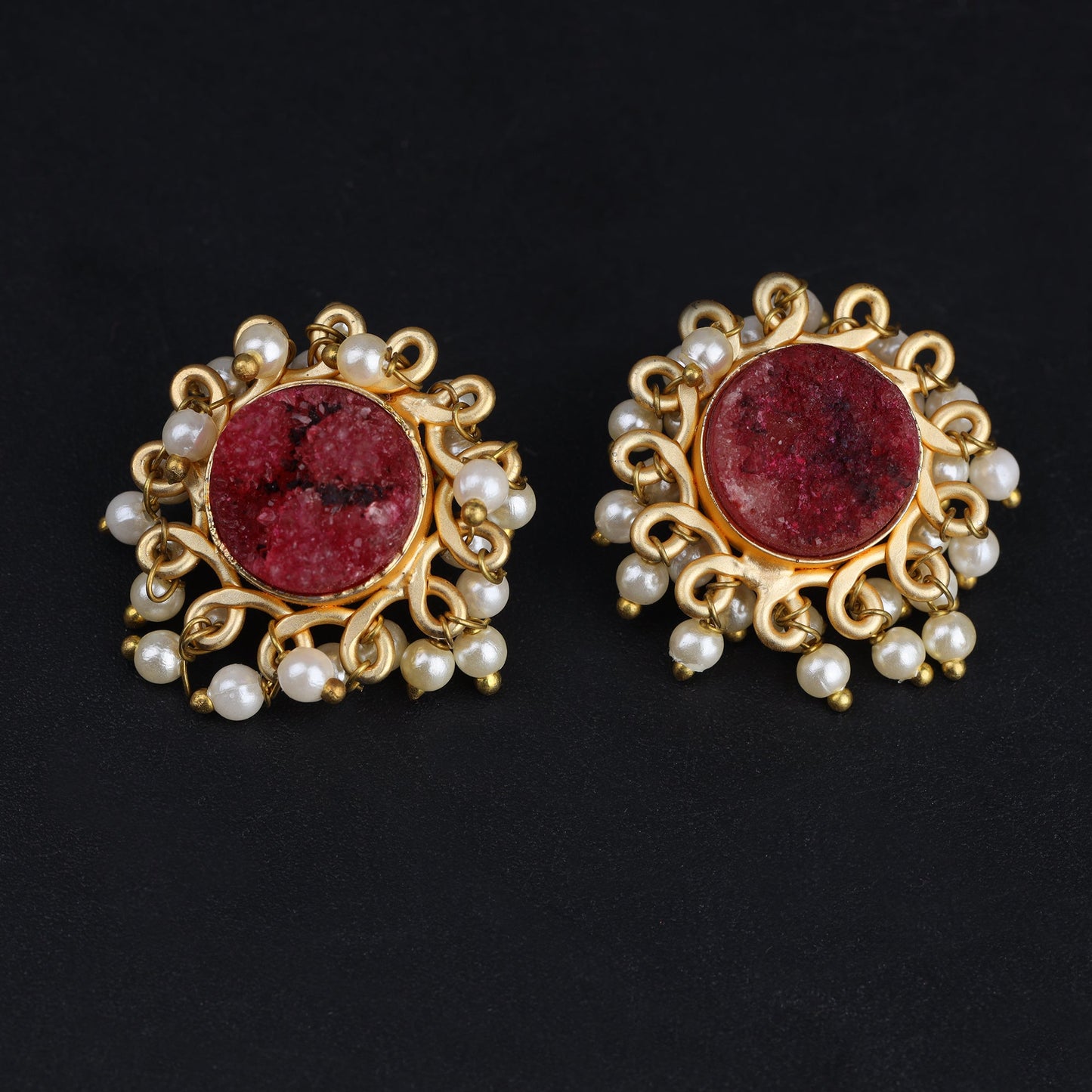 Navya- Stone Studded Hanging Pearls Stud Earrings