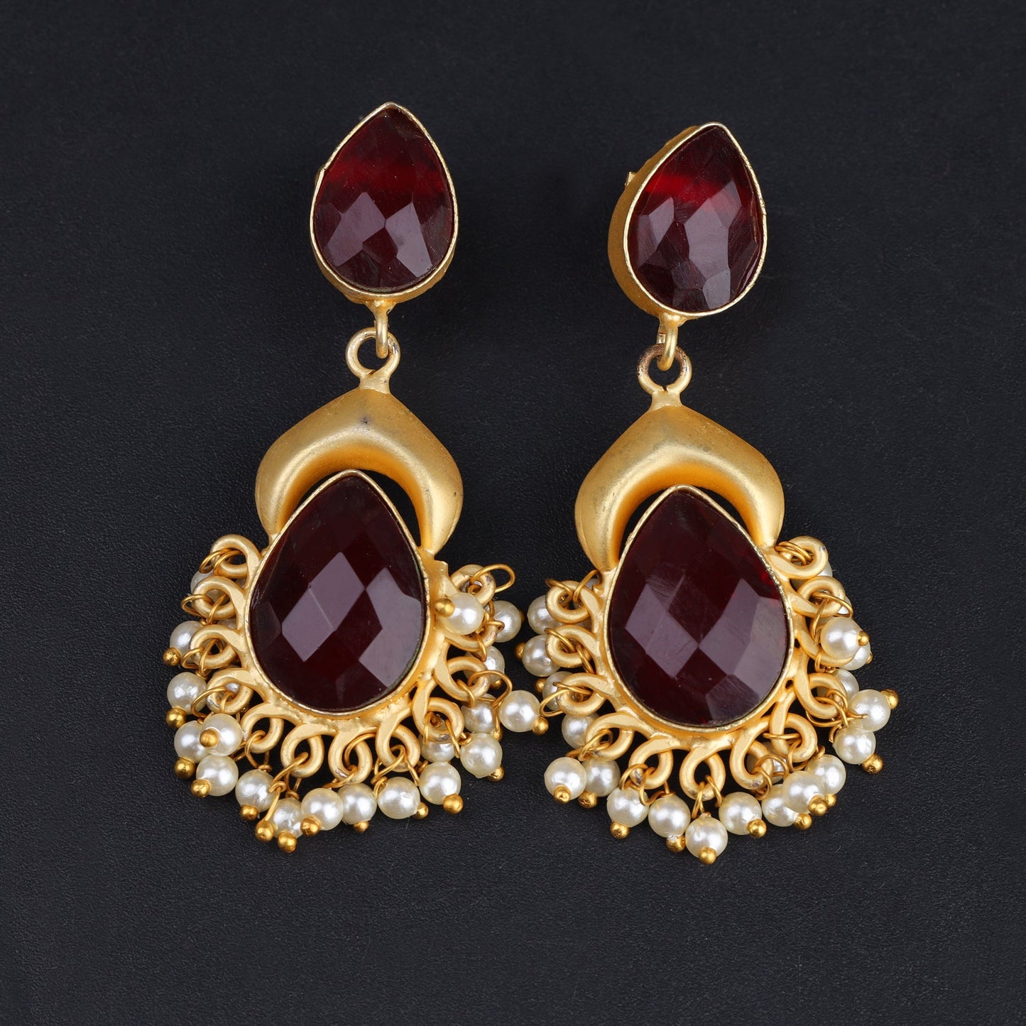Nidhi- Stone Studded Hanging Pearls Dangler Earrings
