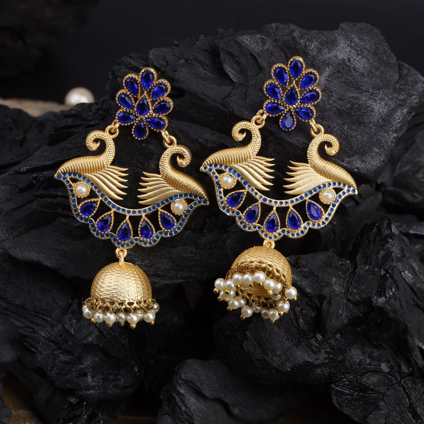 Nishita- Stone Studded Hanging Pearl Jhumki Earrings