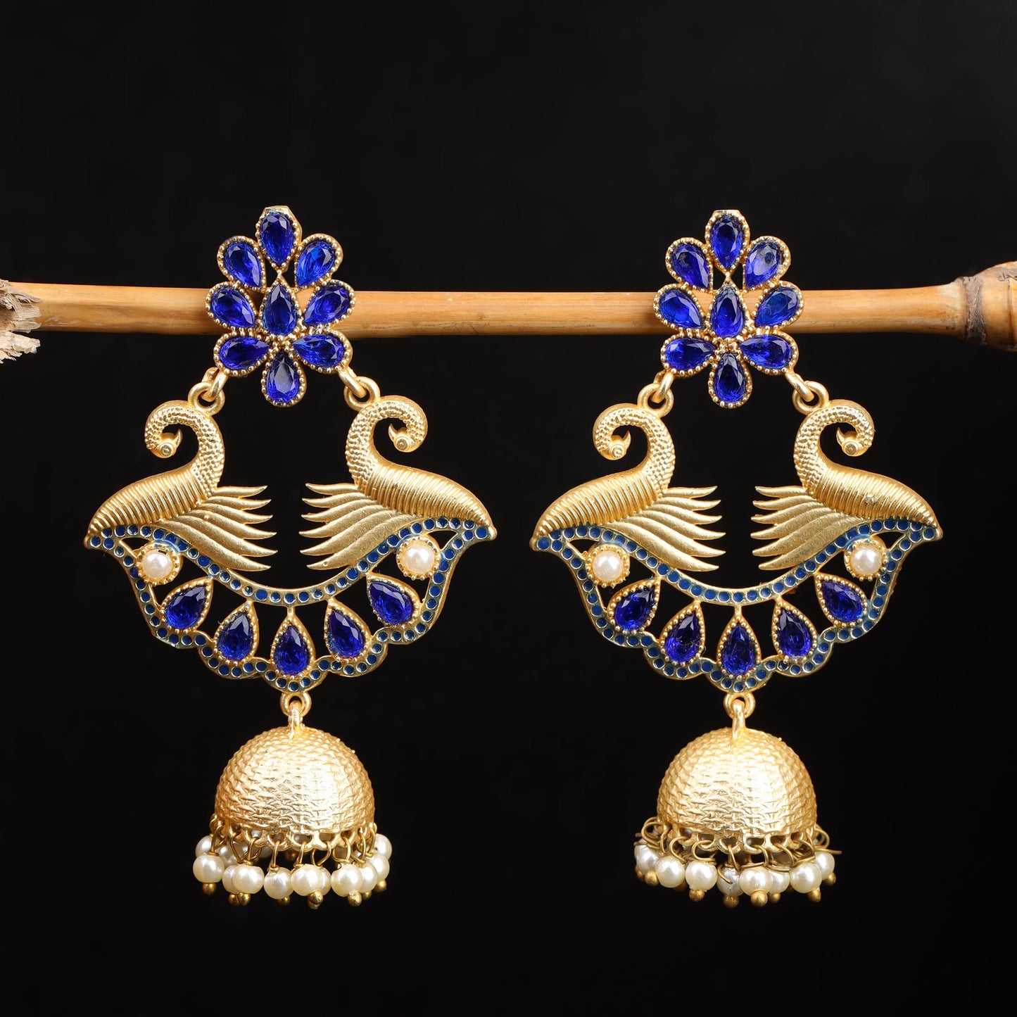 Nishita- Stone Studded Hanging Pearl Jhumki Earrings