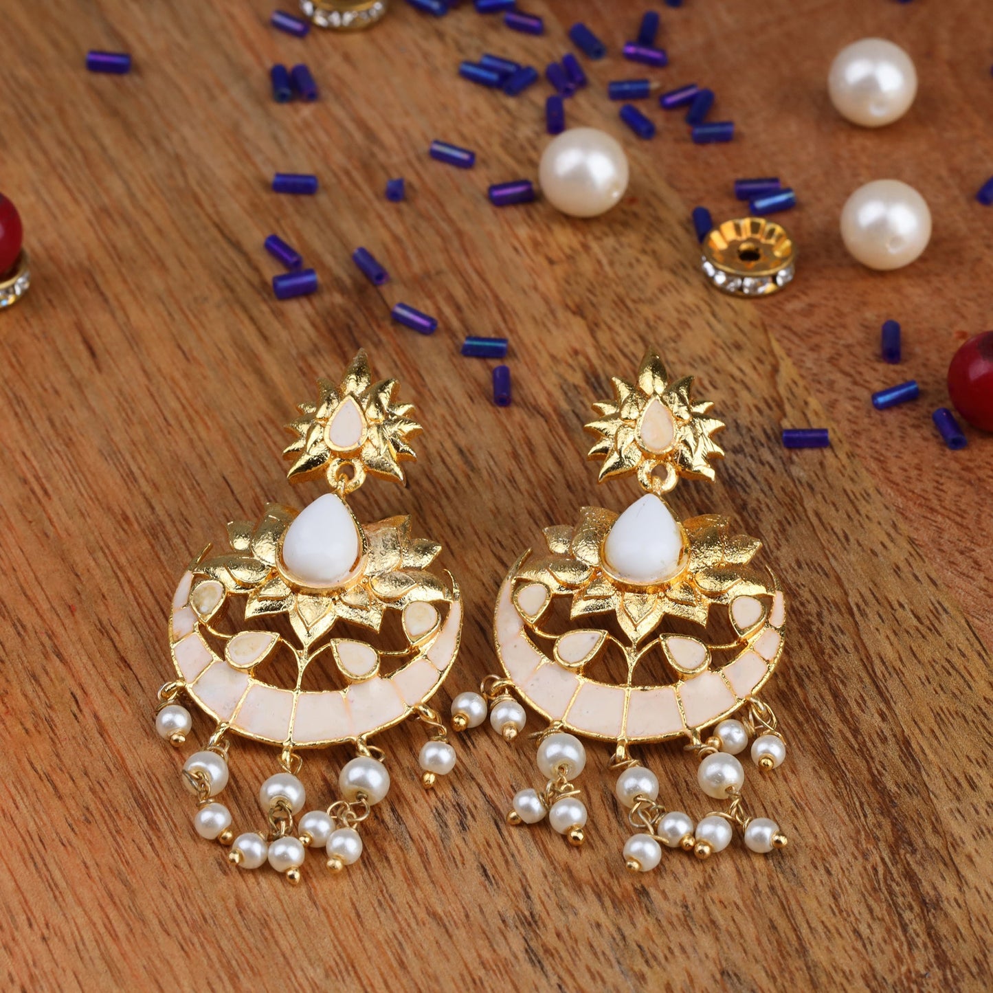 Vanya- Meenakari Hanging Baby Pearls Statement Danglers Earrings