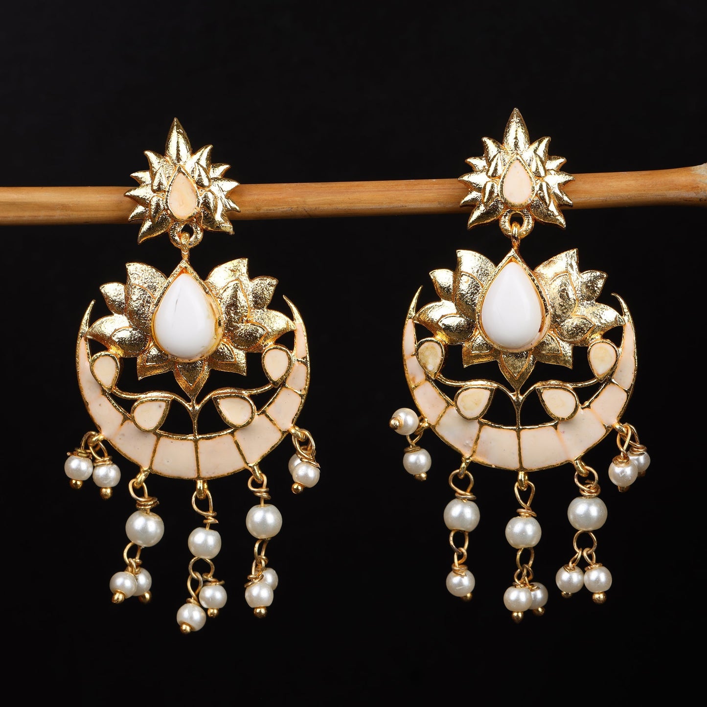 Vanya- Meenakari Hanging Baby Pearls Statement Danglers Earrings