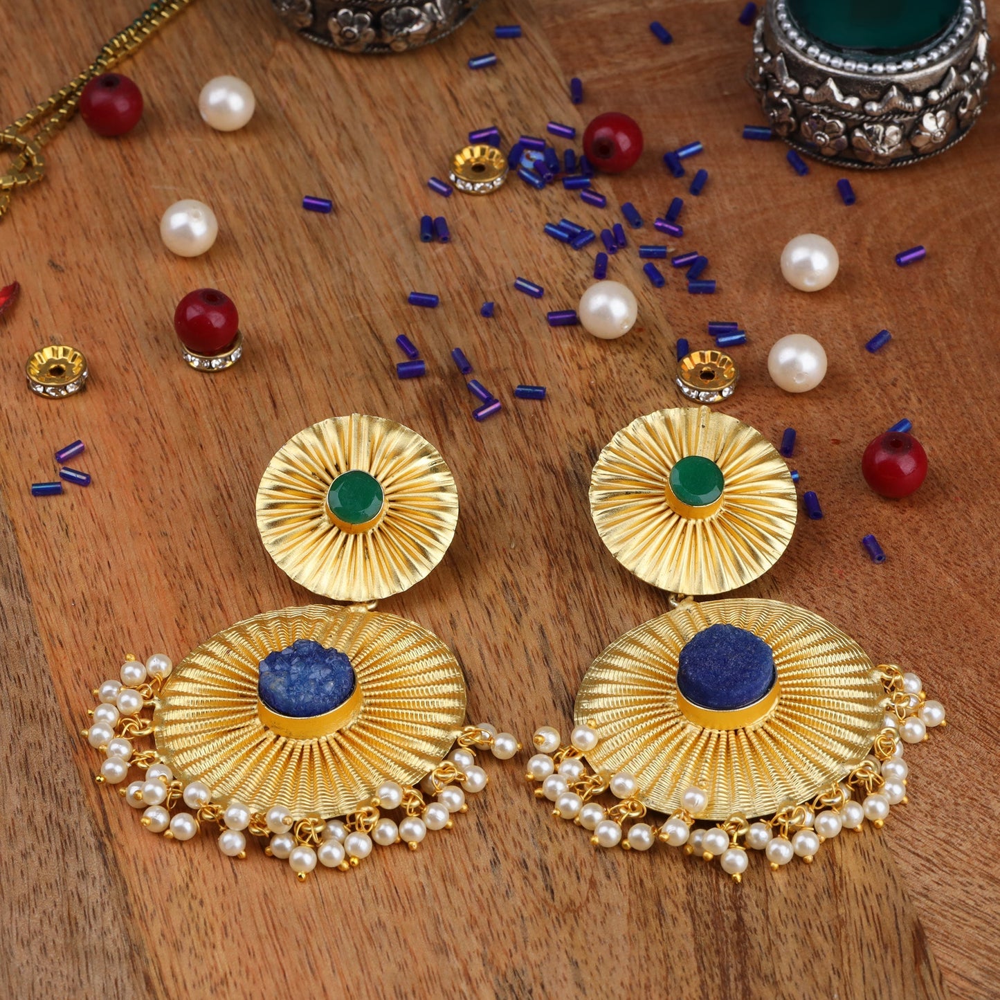 Ragini- Natural Stone Studded Dangler Earrings