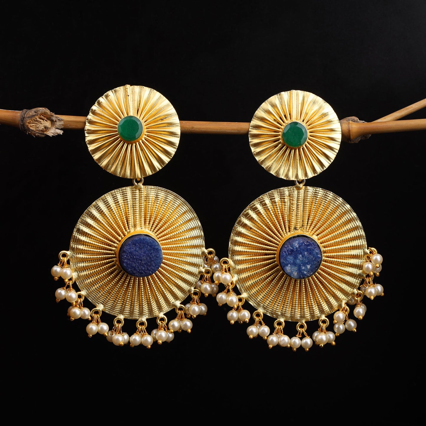 Ragini- Natural Stone Studded Dangler Earrings