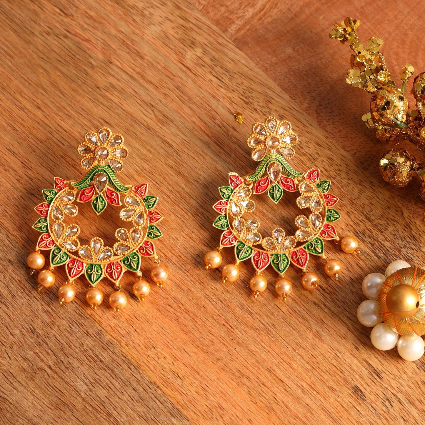 Shanaya- Meenakari Stone Studded Hanging Pearl Dangler Earrings