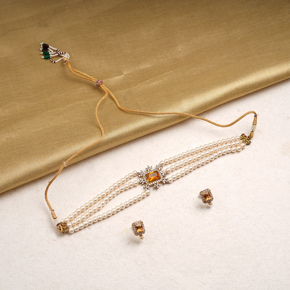 Hema- Stone Studded Beaded Neckpiece Set