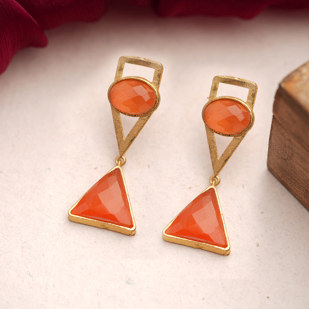 Anaya- Stone Studded Framed Dangler Earrings(Peach Puff)