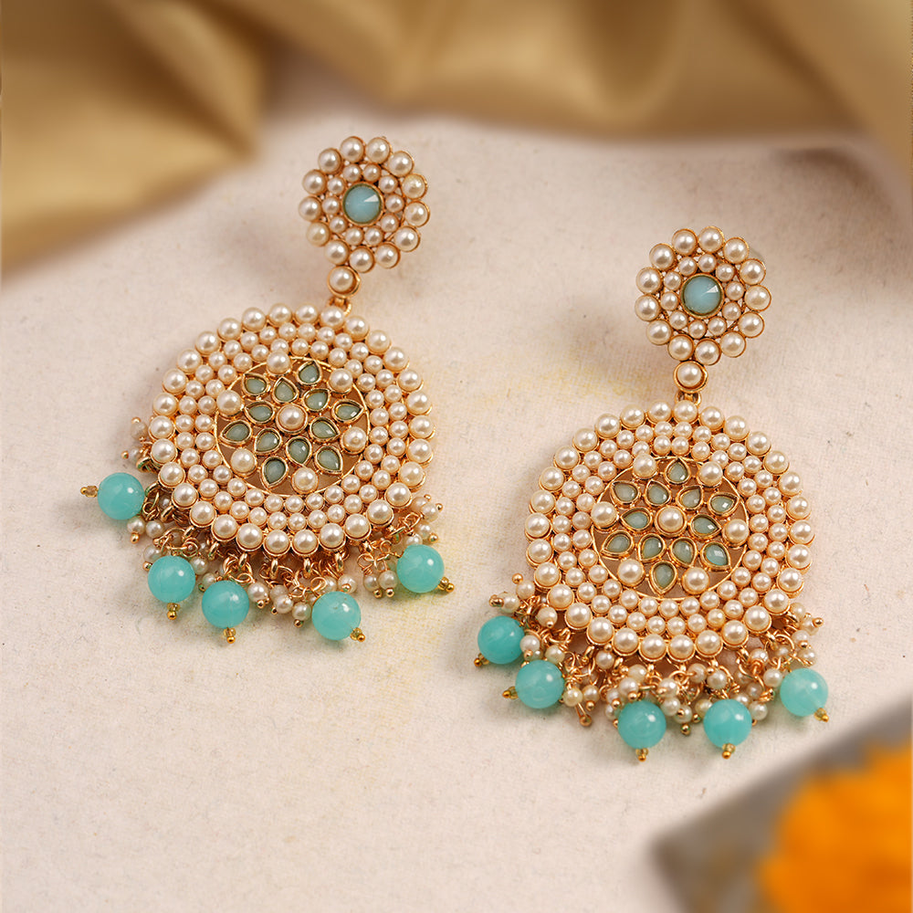 Kavya- Stone Studded Hanging Pearl Dangler Earrings