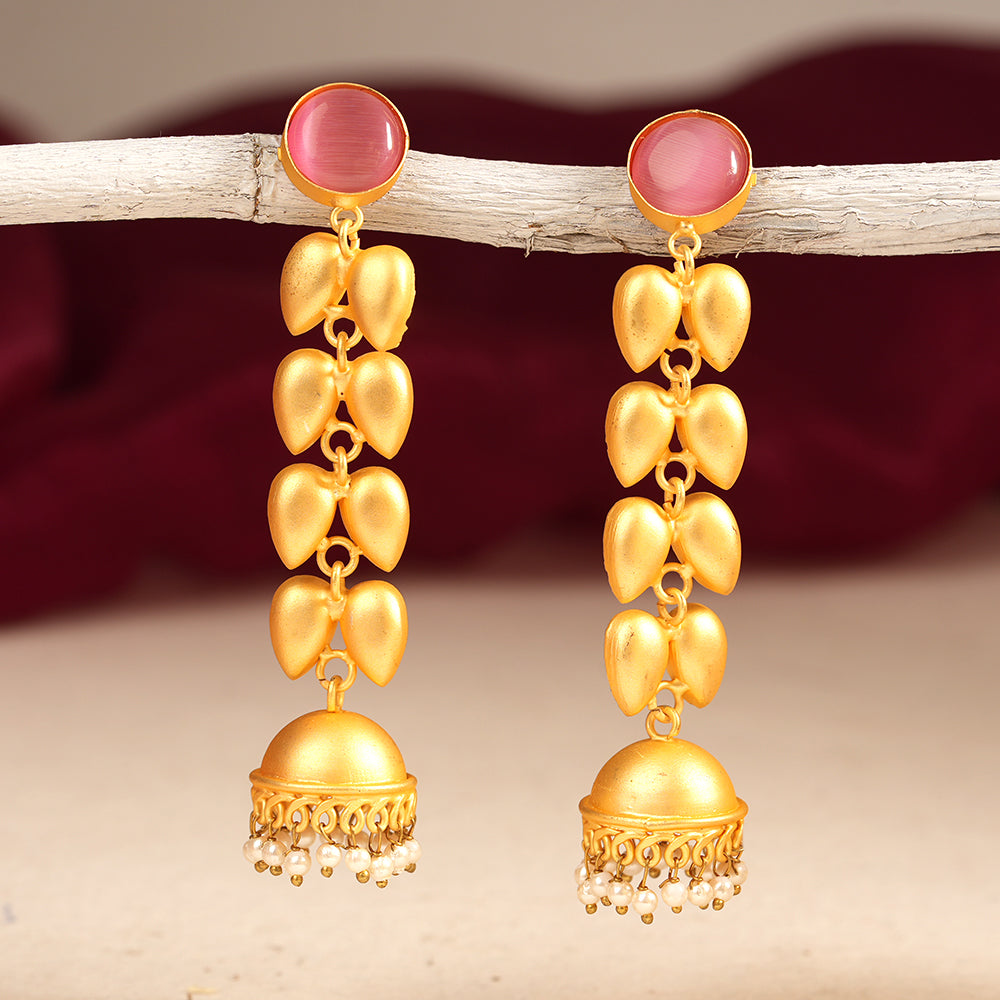 Adhira- Stone Studded Hanging Pearls Jhumki Earrings