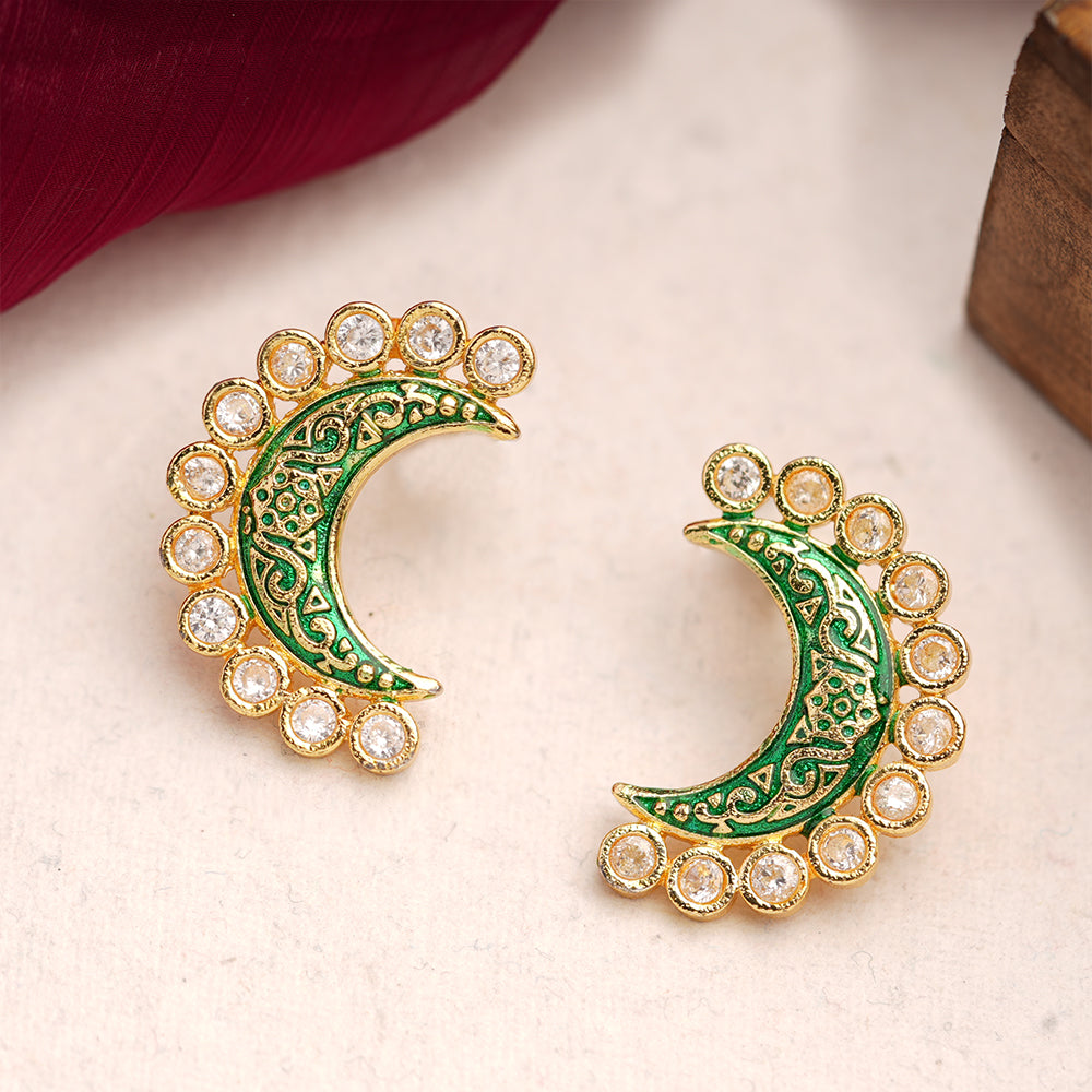Kira- Kundan Studded Stud Earrings(Green)