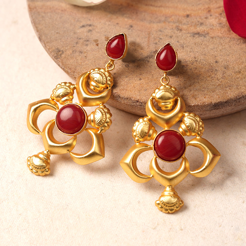 Nivah- Stone Studded Hanging Pearls Dangler Earrings