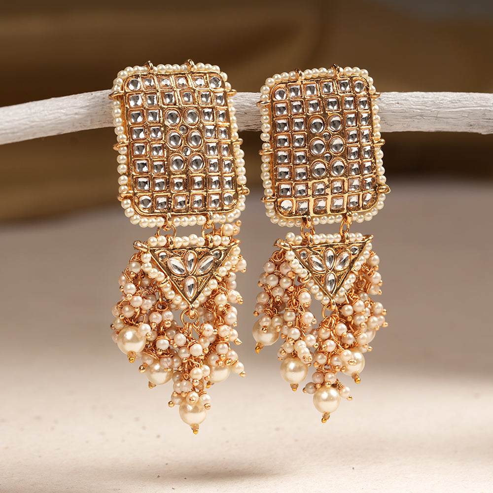 Janya- Stone Studded Hanging Pearl Jhumki Earrings