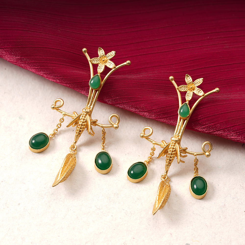 Arya- Stone Studded Dangler Earrings(Green)