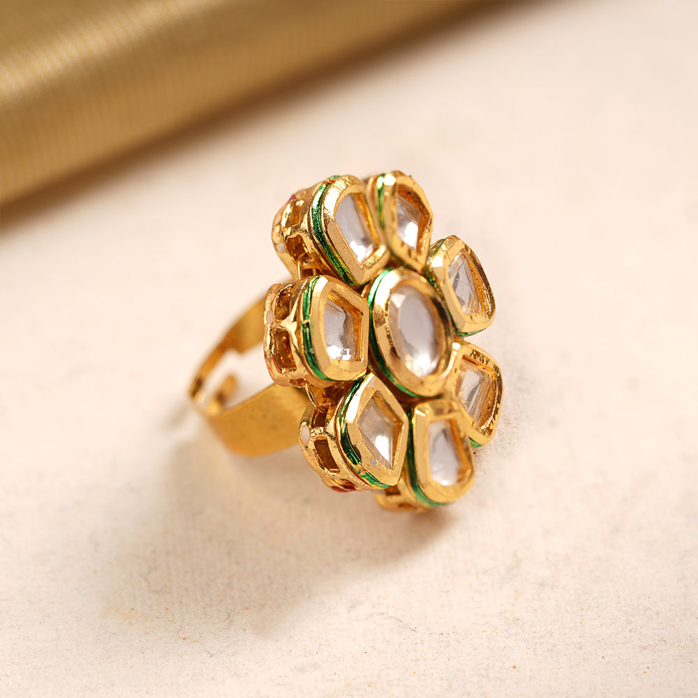 Gaurika- Stone Studded Golden Framed Adjustable Ring