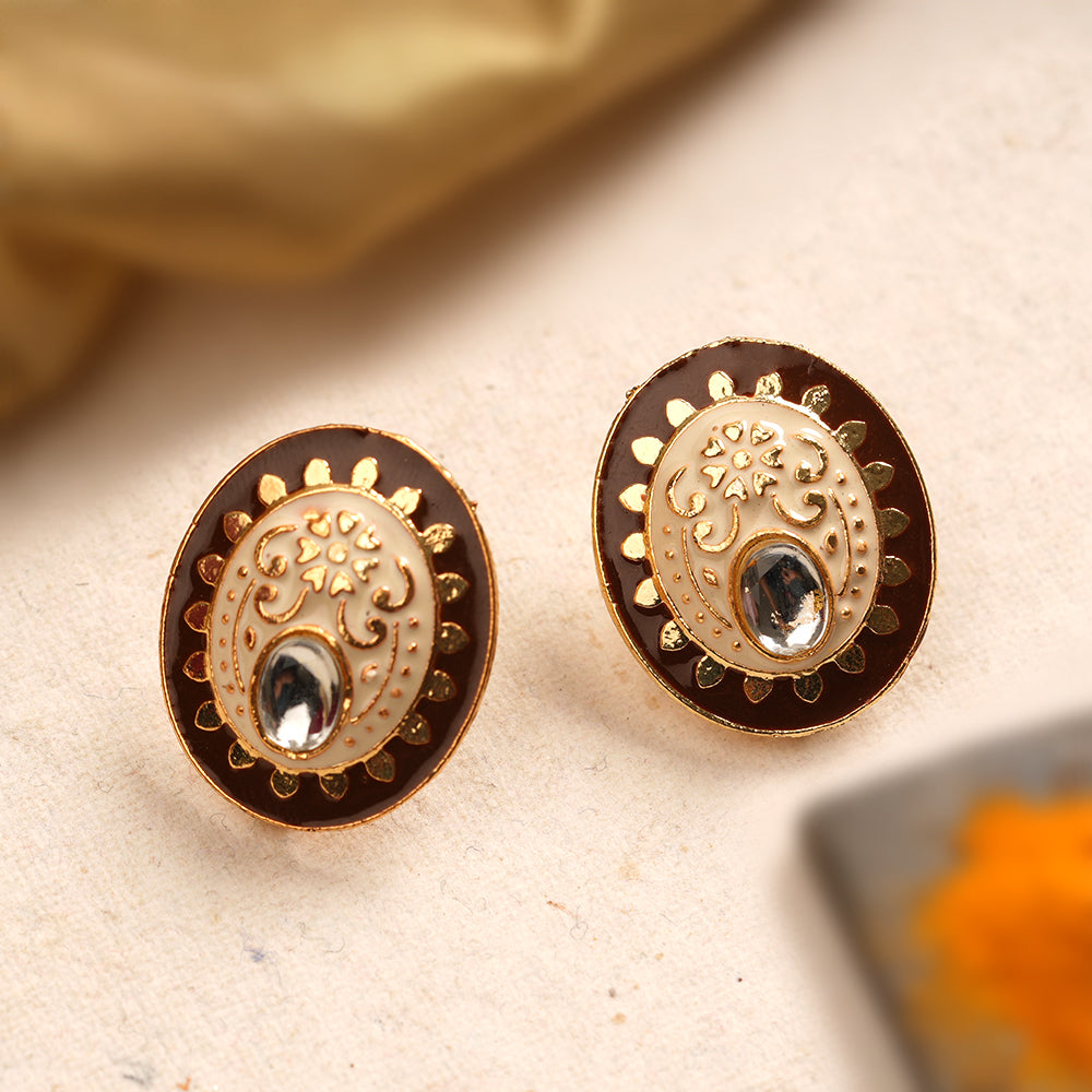 Manjari- Stone Studded Stud Earrings(Brown)