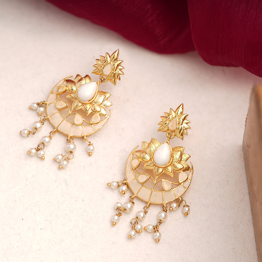Vanya- Meenakari Hanging Baby Pearls Statement Danglers Earrings