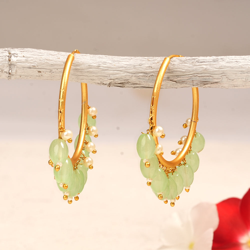 Zoya- Hanging Pearl Hoops Earrings(Parrot Green)