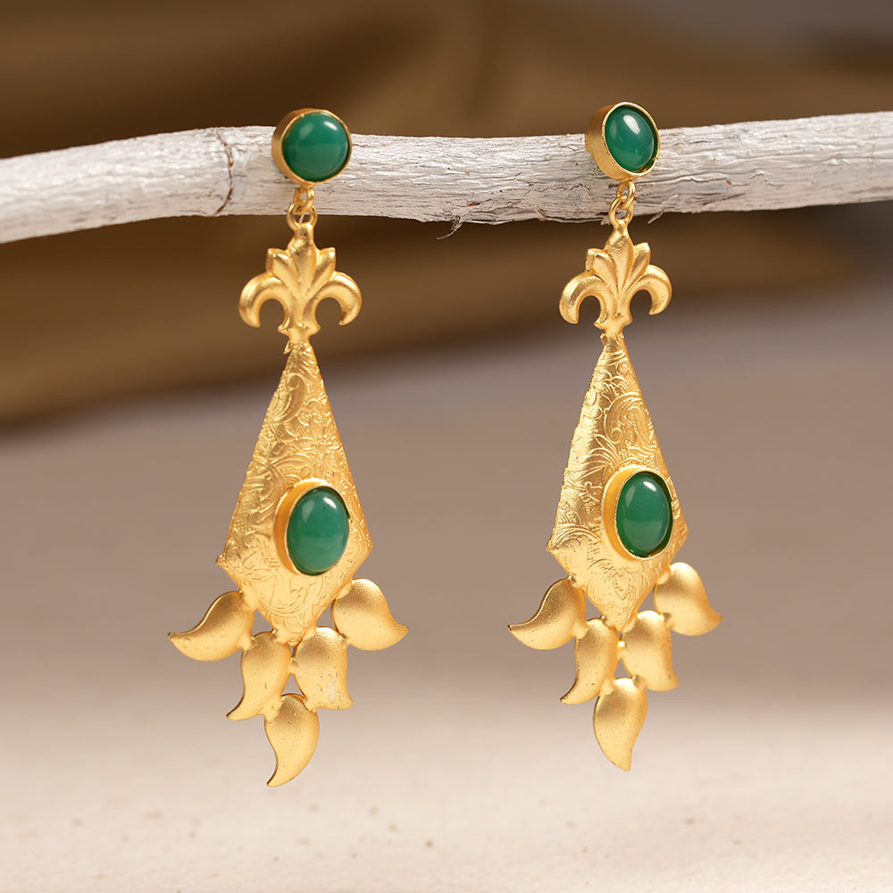 Ashvi- Stone Studded Dangler Earrings(Green)