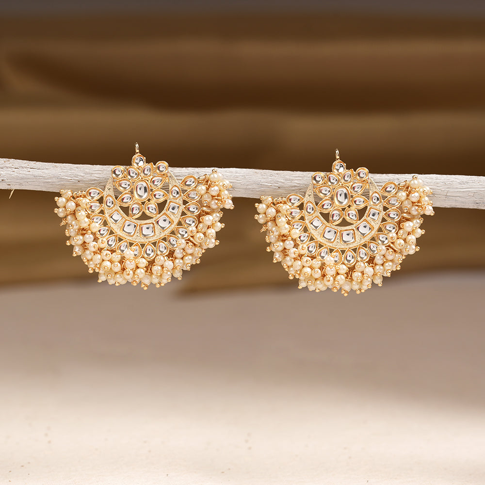 Jhanvi- Stone Studded Hanging Pearl Jhumki Earrings